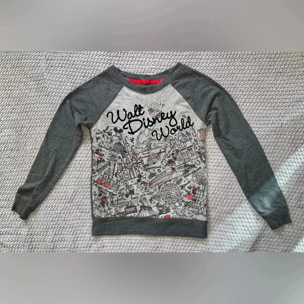Disney World Park Map Long sleeve Gray Grey Shirt XS
